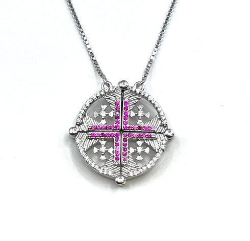 Sterling Round Jerusalem Cross Opening Magnetic Necklace